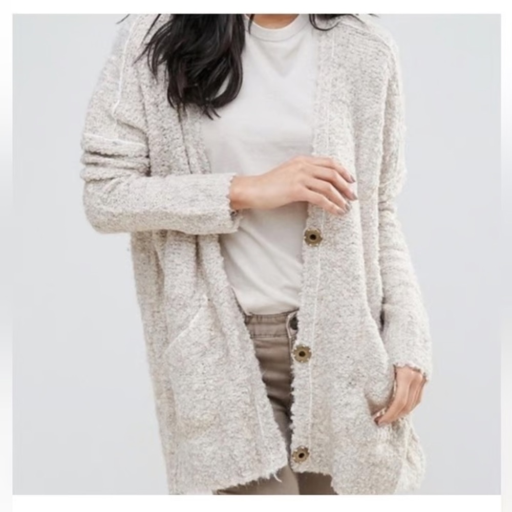 Free People Boucle Slouch Long Cardi Cozy Cream Women's Sweater Small